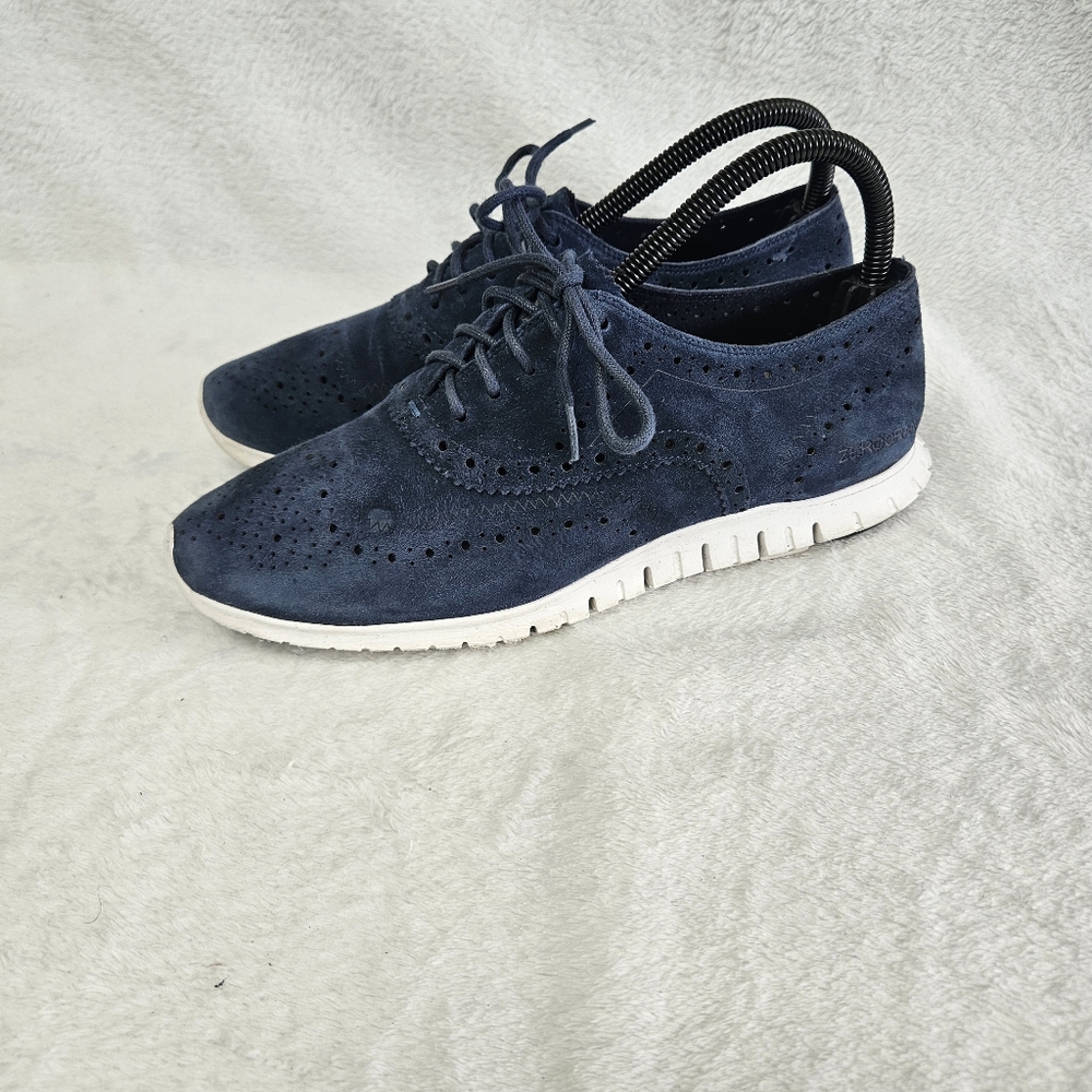 Cole Haan ZeroGrand Shoes Blue Suede Wingtip Oxford Sneakers Woman's Size 8B
